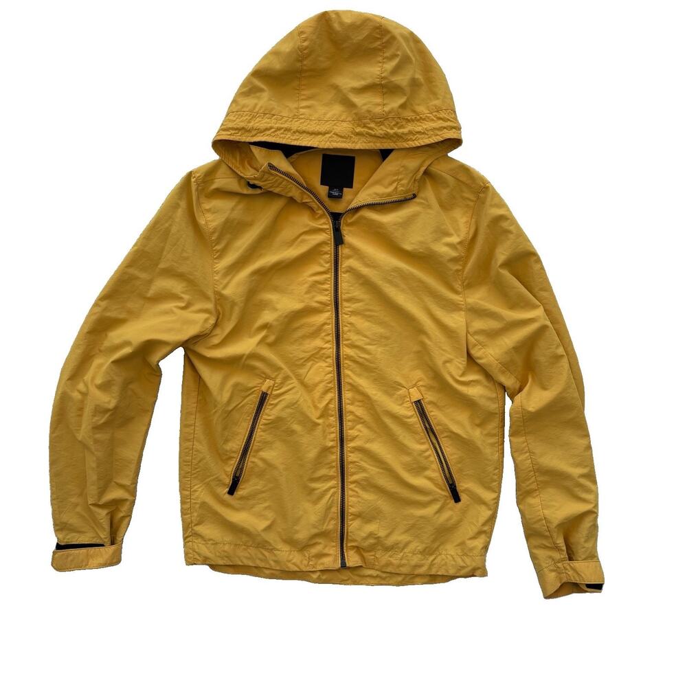 H&M LOGG Men's Dark Yellow Windbreaker Jacket Full Zip And Hood Size Small
